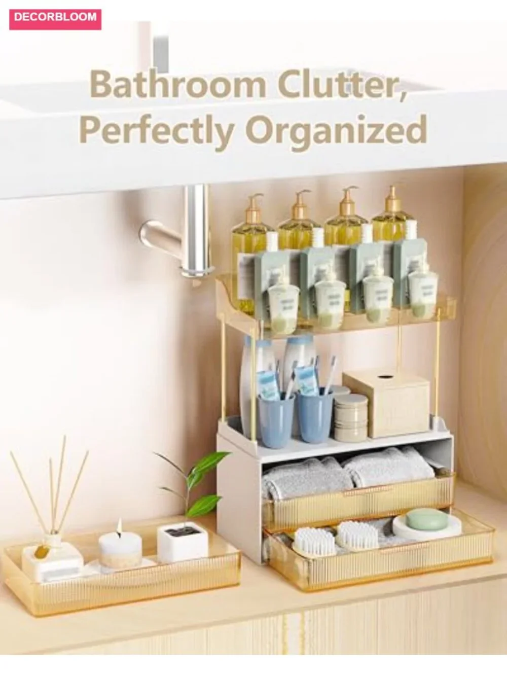 Multi-Tier Makeup Organizer with Drawers, Steel Frame, 50 lbs Capacity